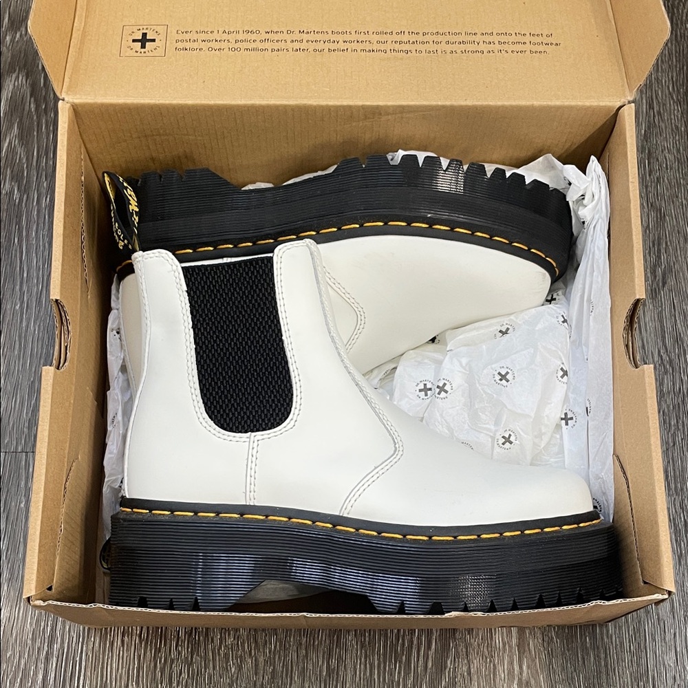 Dr. Martens White Chelsea Boots with Black Soles